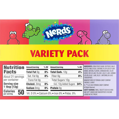 NERDS Crunchy Candy Variety – Stocking Stuffer and Holiday Gift Idea, Dual Chamber Boxes Grape Strawberry Watermelon Cherry, Pack of 6