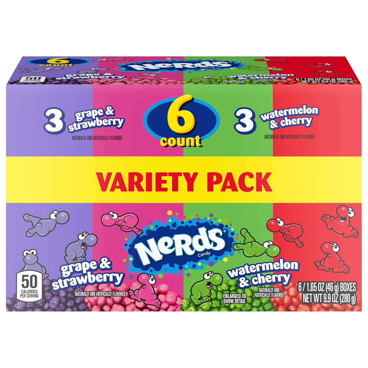 NERDS Crunchy Candy Variety – Stocking Stuffer and Holiday Gift Idea, Dual Chamber Boxes Grape Strawberry Watermelon Cherry, Pack of 6