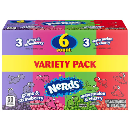 NERDS Crunchy Candy Variety – Stocking Stuffer and Holiday Gift Idea, Dual Chamber Boxes Grape Strawberry Watermelon Cherry, Pack of 6