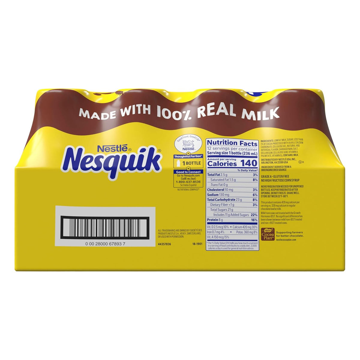 Nesquik Cinnamon Lowfat Milk Single Serve Bottles – Resealable Protein Snack for Kids On the Go