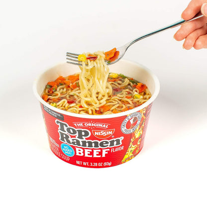 Nissin Top Ramen Bowl – Single-Serve Bowl for Clutter-Free Lunch Prep, Just Add Water, Beef 6-Pack