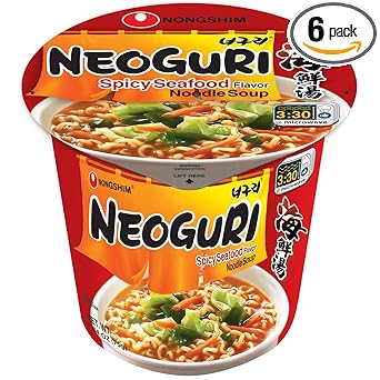 Nongshim Neoguri Spicy Seafood Cup – Lightweight Instant Noodles for Camping Coolers, Road Trips, and On-the-Go Meals, Pack of 6