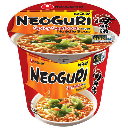 Nongshim Neoguri Spicy Seafood Cup – Lightweight Instant Noodles for Camping Coolers, Road Trips, and On-the-Go Meals, Pack of 6