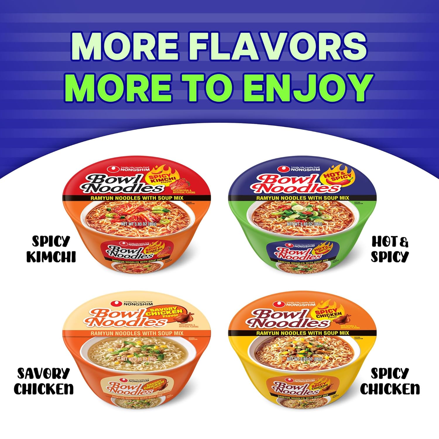 Nongshim Ramen Noodles, Portable Travel Lunch Instant Bowl, Microwavable Korean Hot & Spicy Ramen on the Go