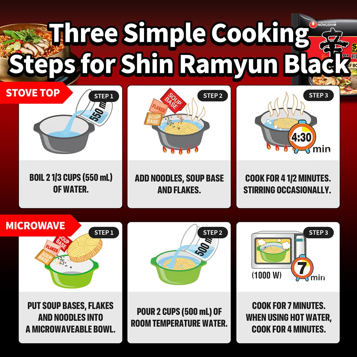 Nongshim Shin Ramyun Black – Late-Night Study Meal for Dorm Productivity, Instant Korean Noodles Bulk Pack