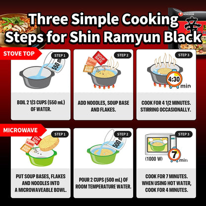 Nongshim Shin Ramyun Black – Late-Night Study Meal for Dorm Productivity, Instant Korean Noodles Bulk Pack