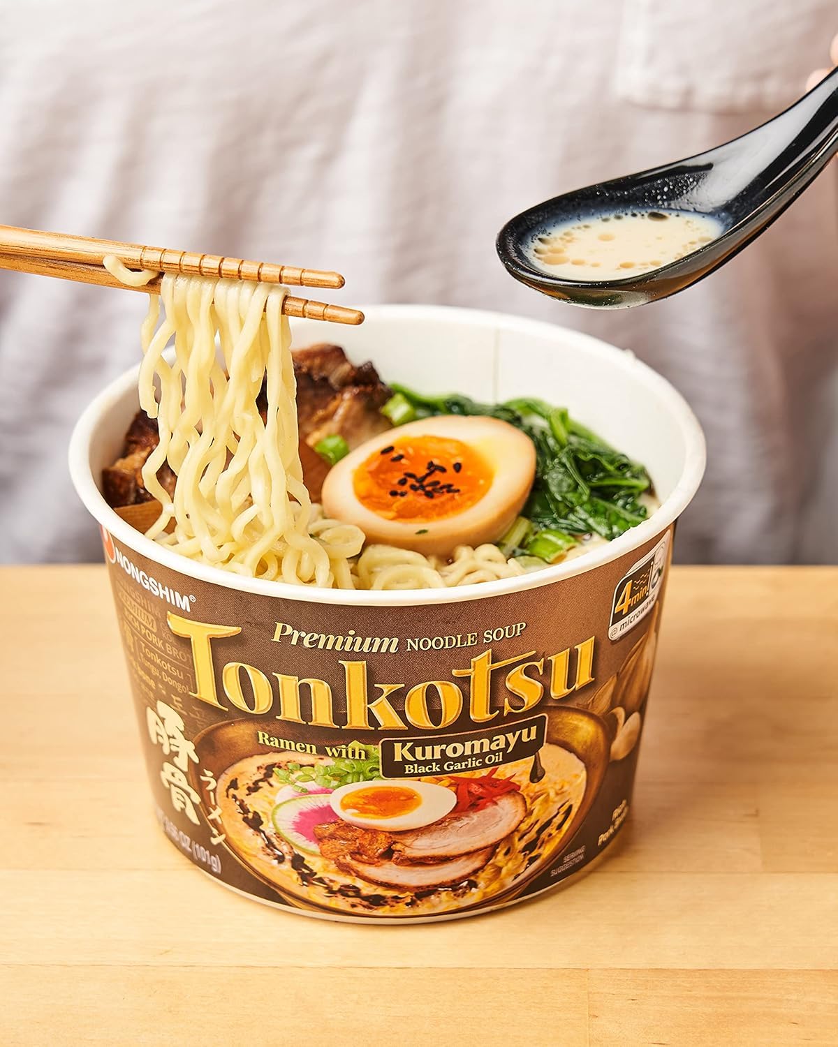 Nongshim Tonkotsu Ramen with Kuromatsu Black Garlic Oil Noodle Big Bowl, 3.56 Ounce (Pack Of 6) – Mindful Lunch Ritual for Self-Care Weekdays
