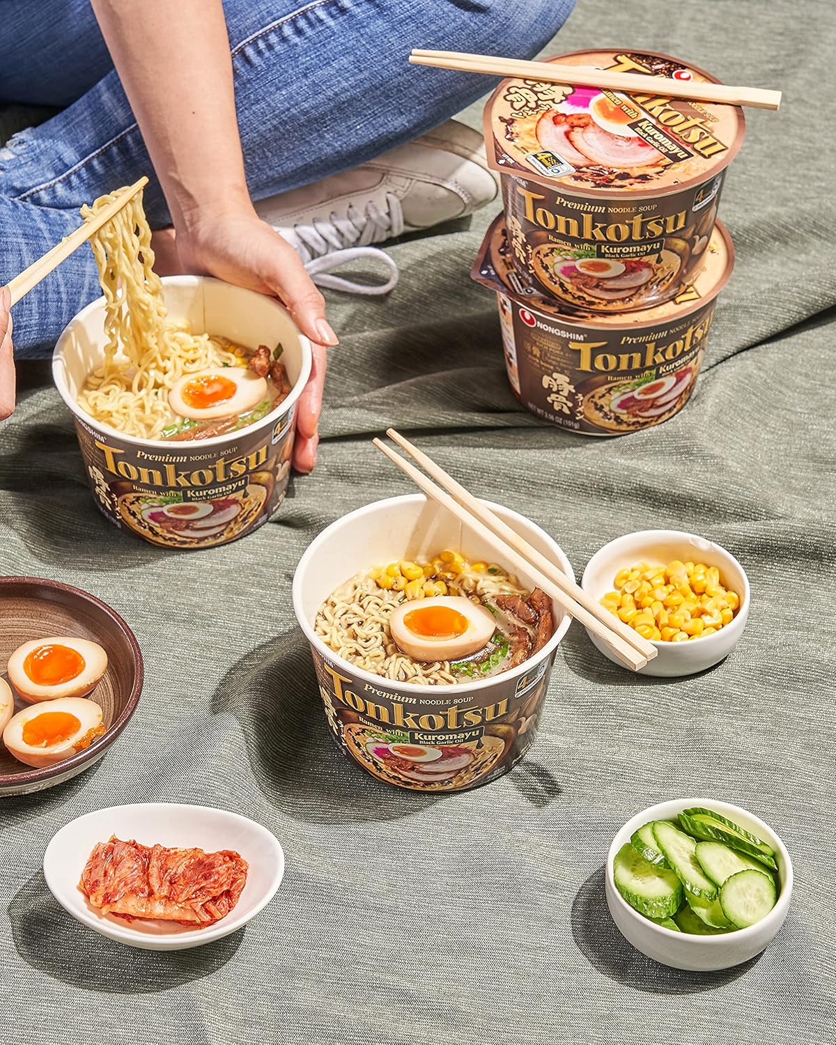 Nongshim Tonkotsu Ramen with Kuromatsu Black Garlic Oil Noodle Big Bowl, 3.56 Ounce (Pack Of 6) – Mindful Lunch Ritual for Self-Care Weekdays