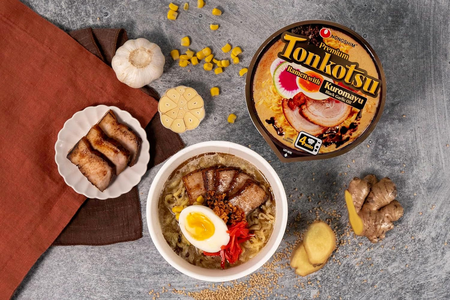 Nongshim Tonkotsu Ramen with Kuromatsu Black Garlic Oil Noodle Big Bowl, 3.56 Ounce (Pack Of 6) – Mindful Lunch Ritual for Self-Care Weekdays