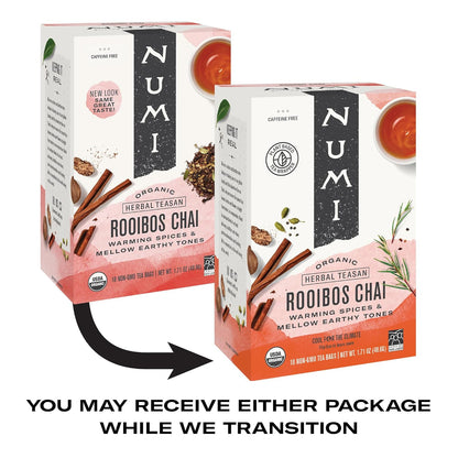 Numi Organic Rooibos Chai Tea – Non-GMO Organic Herbal Blend for Pregnancy-Safe Daily Tea Replacement