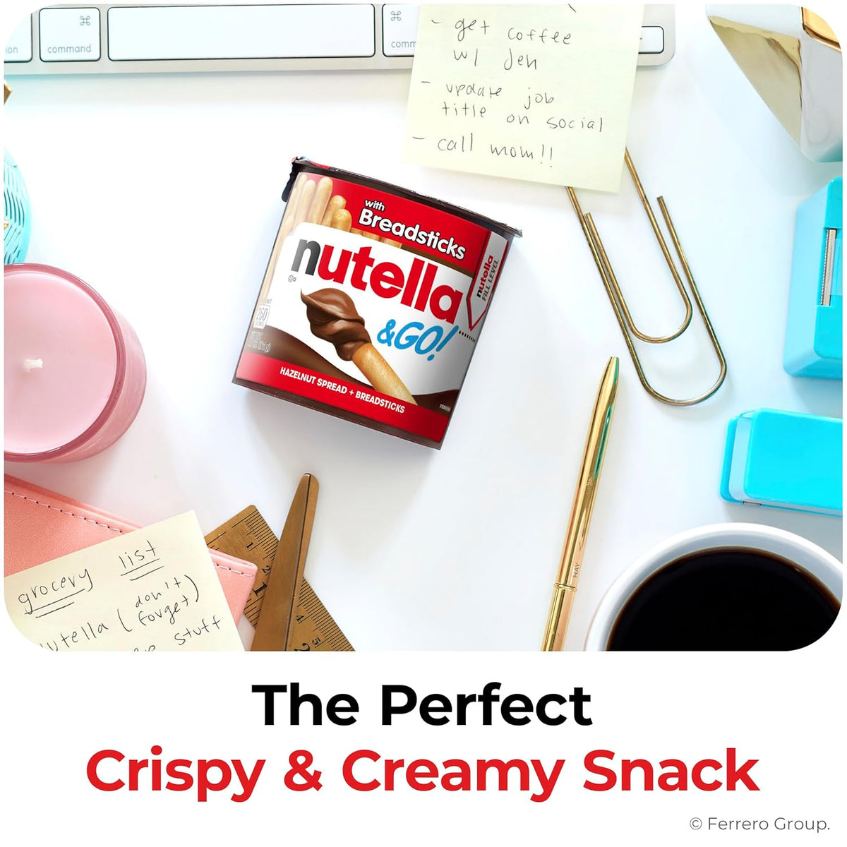Nutella & GO! Chocolate Hazelnut Dip + Breadsticks – Commuter Bag Snack for Work Breaks, 12 Pack Pre-Portioned Cups 1.8 oz
