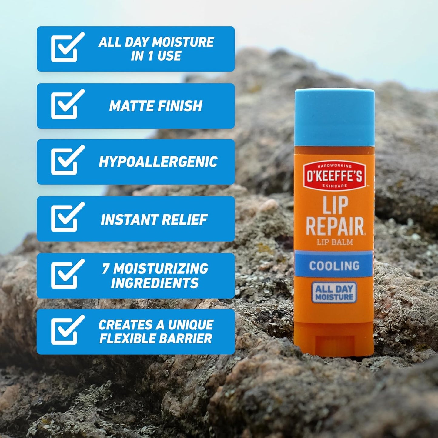 O'Keeffe's Lip Repair Cooling Relief Stick (2 Pack) – Hypoallergenic Lip Balm Safe for Diabetics and Sensitive Skin