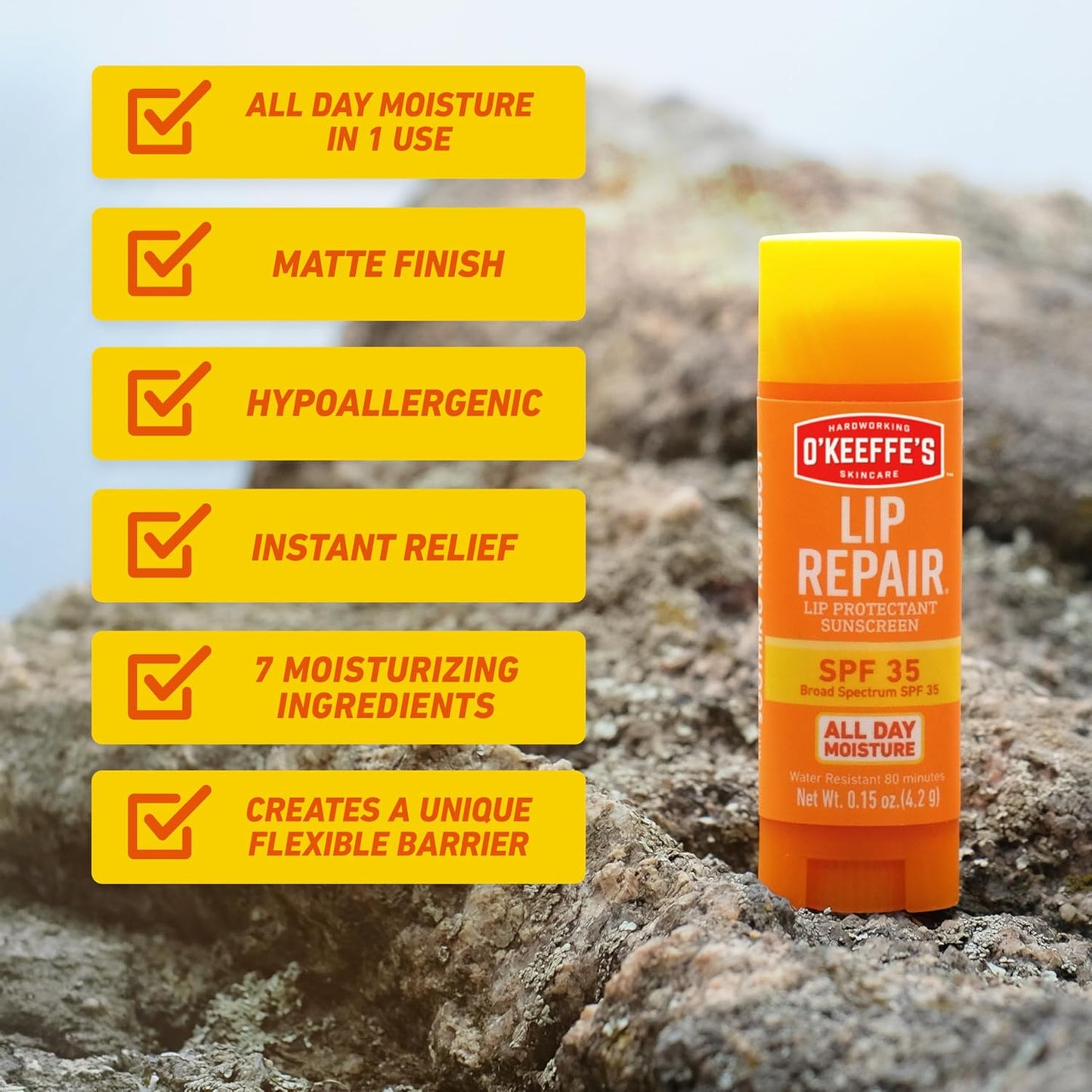 O'Keeffe's Lip Repair SPF 35 Lip Balm Stick – Hypoallergenic Lip Care Safe for Diabetics and Sensitive Skin