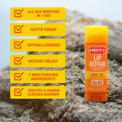 O'Keeffe's Lip Repair SPF 35 Lip Balm Stick – Hypoallergenic Lip Care Safe for Diabetics and Sensitive Skin