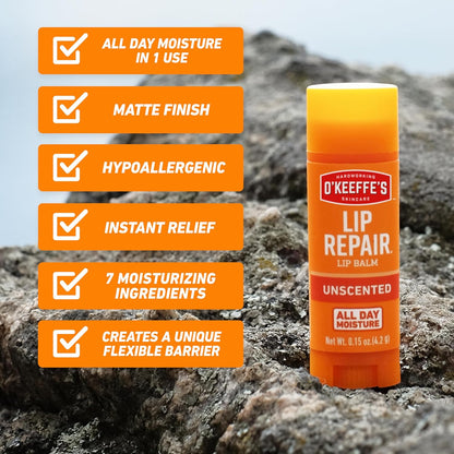 O'Keeffe's Lip Repair Unscented Stick - Hiking Backpack Lip Care for High-Altitude Cracked Lips