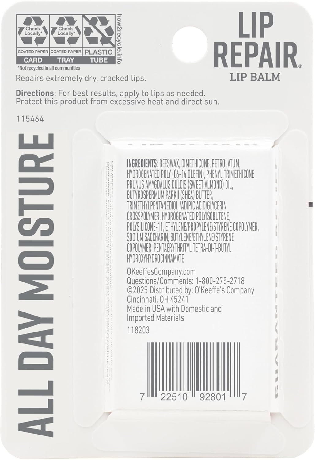 O'Keeffe's Lip Repair Unscented Stick - Hiking Backpack Lip Care for High-Altitude Cracked Lips