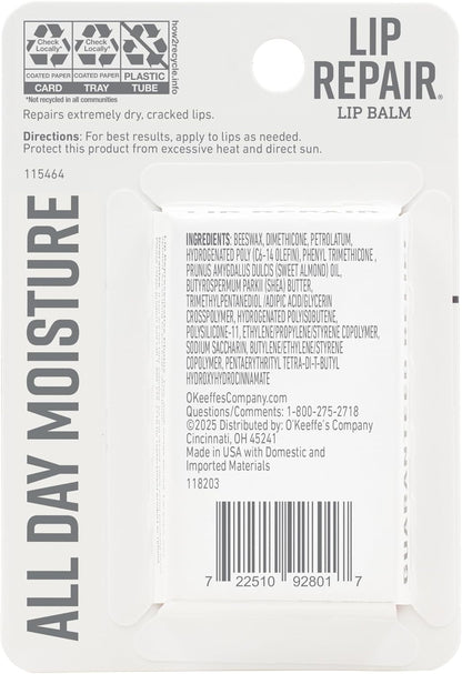 O'Keeffe's Lip Repair Unscented Stick - Hiking Backpack Lip Care for High-Altitude Cracked Lips