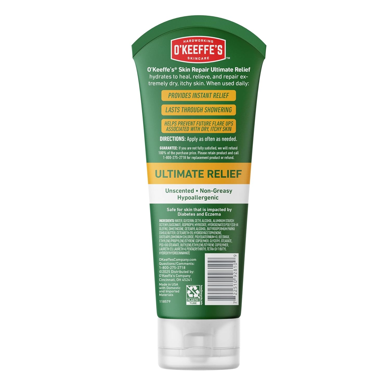 O'Keeffe's Skin Repair Body Cream – Single-Tube Daily Moisturizer for Severe Dryness, 7oz No Clutter