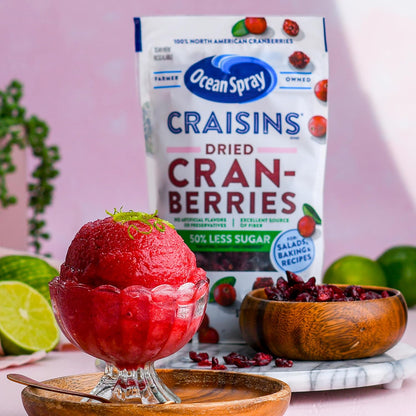 Ocean Spray Craisins 50% Less Sugar Dried Cranberries — Soft Chewy Berry Snack for Children Lunch Bags and Weekend Outings