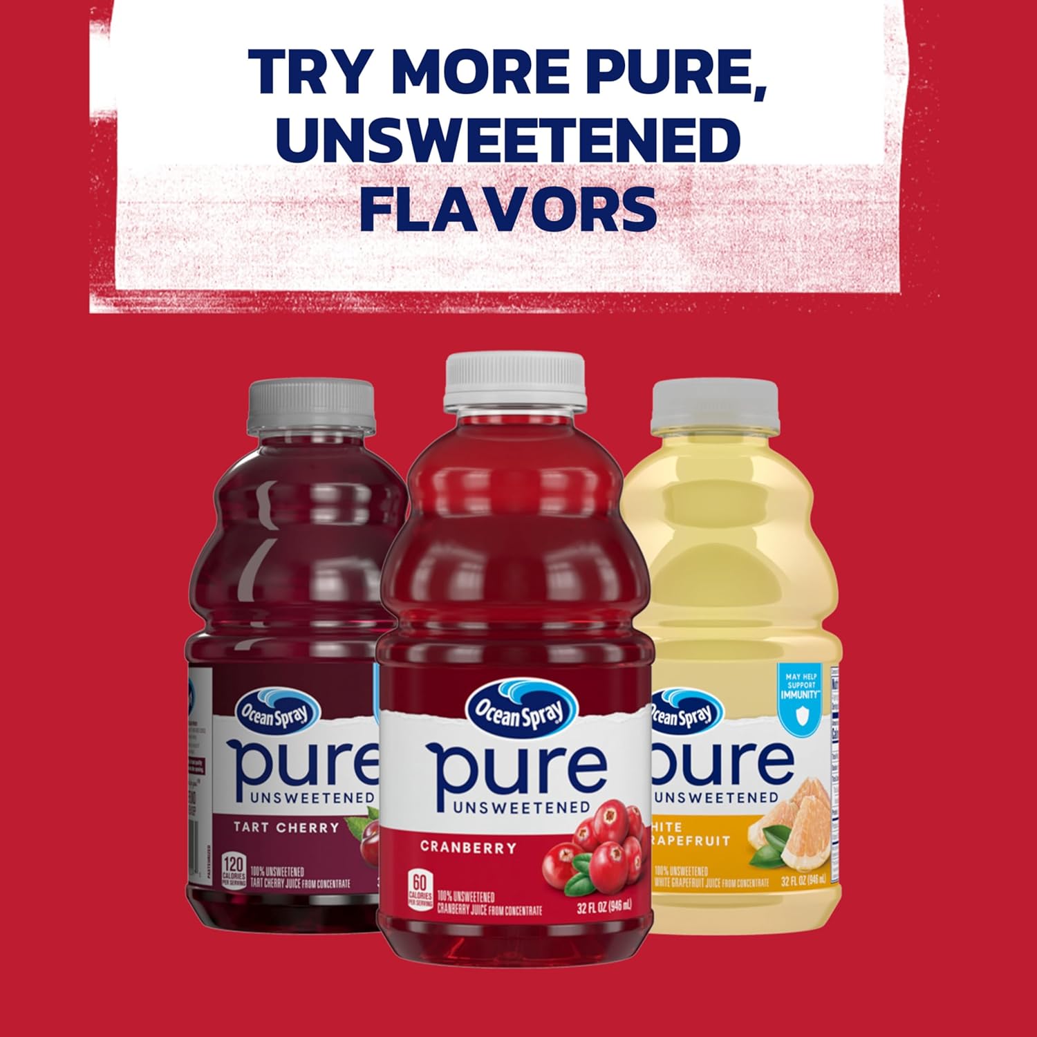 Ocean Spray® Pure Unsweetened Cranberry Juice – Durable Travel Bottle for Camping and Road Trips, 32 Fl Oz