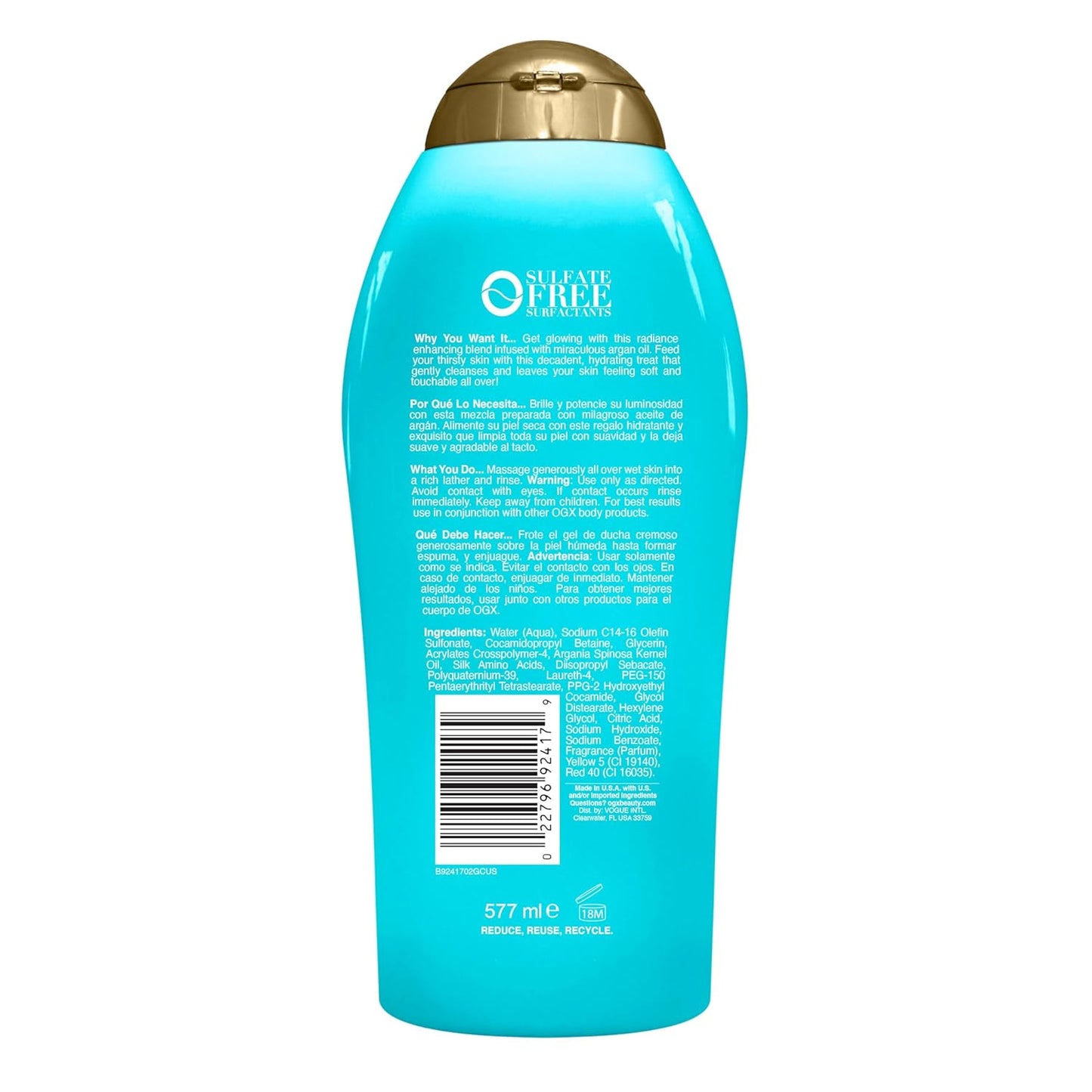 OGX Argan Oil of Morocco Body Wash – Long-Lasting Green and Woody Fragrance for Yoga Room and Meditation Retreat, 19.5 fl oz