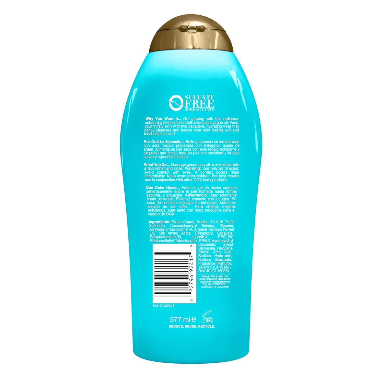 OGX Argan Oil of Morocco Body Wash – Long-Lasting Green and Woody Fragrance for Yoga Room and Meditation Retreat, 19.5 fl oz