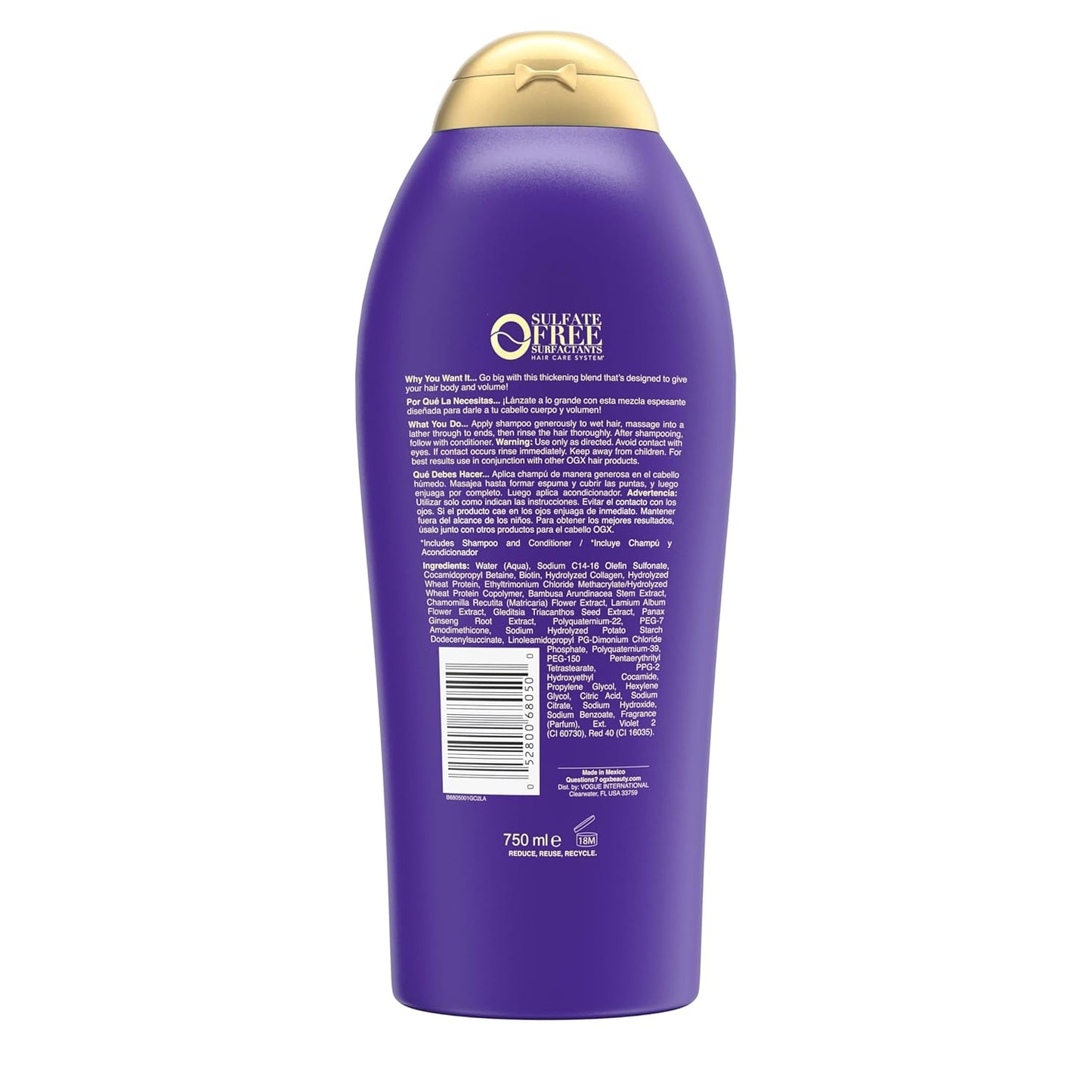 OGX Biotin & Collagen Volumizing Shampoo – Pampering Mother's Day Gift Set Pick for Fine Hair, 25.4 fl oz