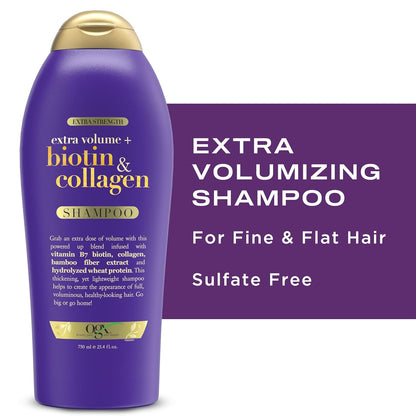OGX Biotin & Collagen Volumizing Shampoo – Pampering Mother's Day Gift Set Pick for Fine Hair, 25.4 fl oz