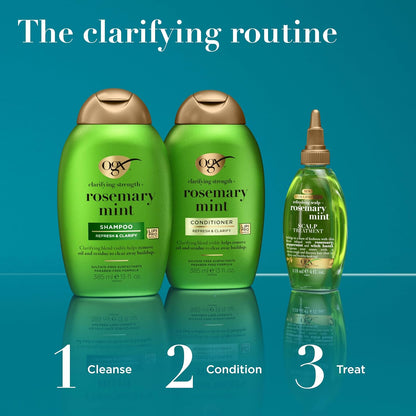 OGX Clarifying Strength + Rosemary Mint Conditioner – At-Home Self-Care Hair Care for Oily Scalp and Buildup, 13 fl oz