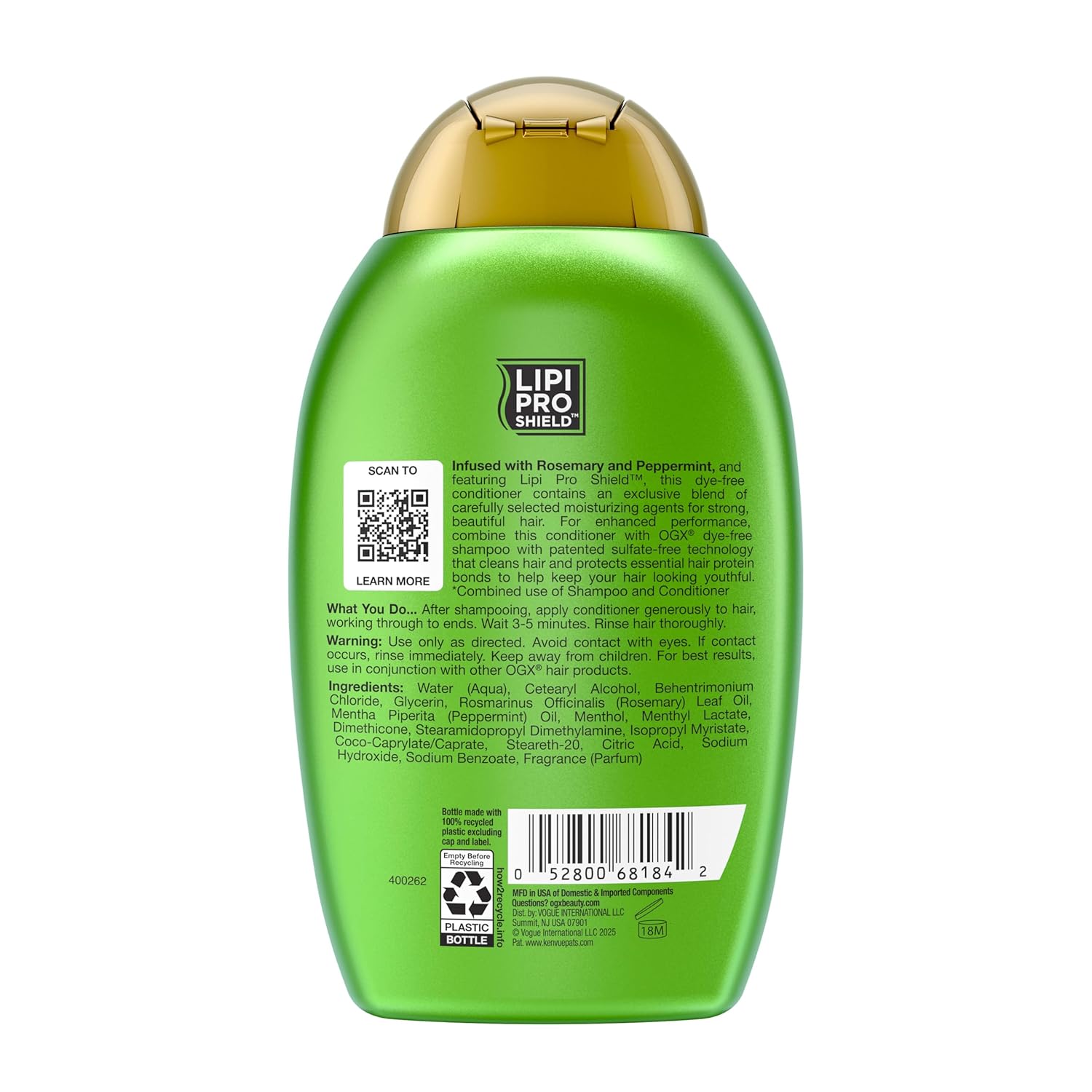 OGX Clarifying Strength + Rosemary Mint Conditioner – At-Home Self-Care Hair Care for Oily Scalp and Buildup, 13 fl oz