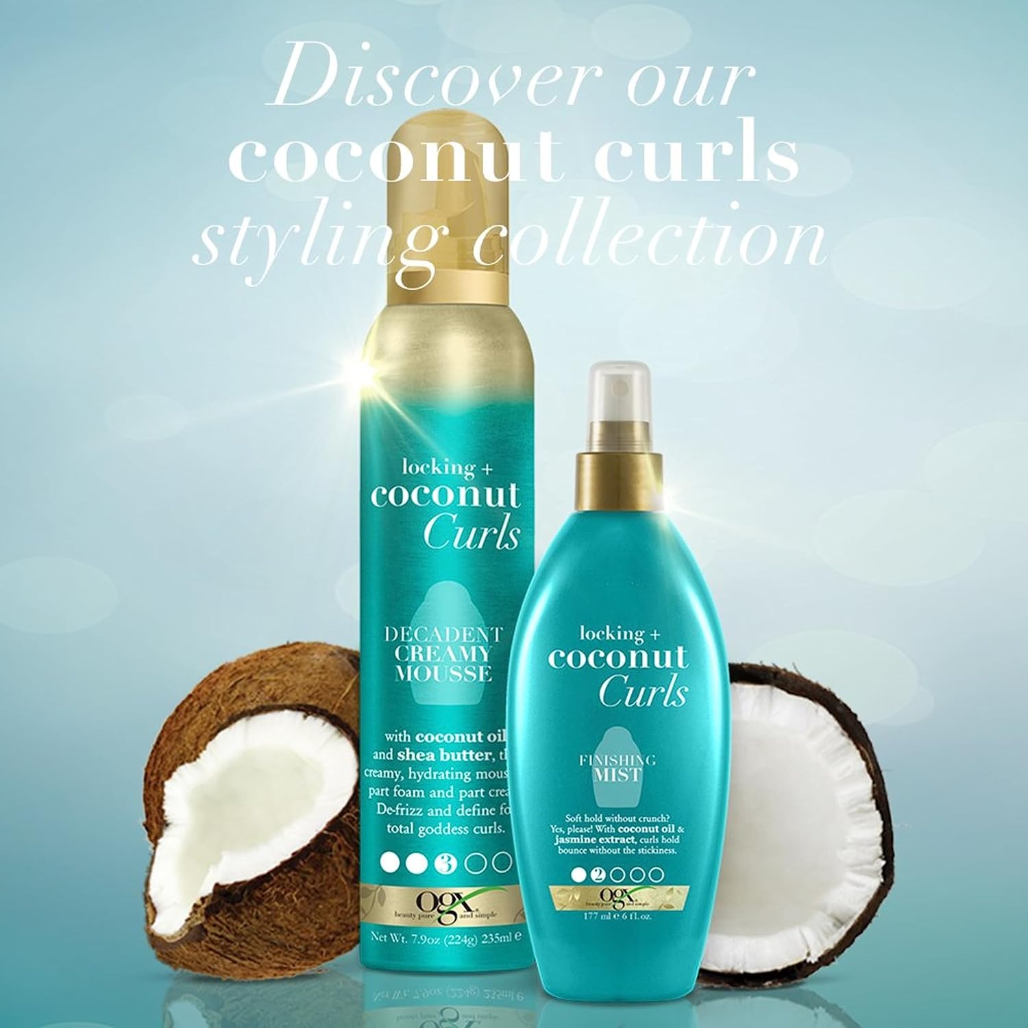 OGX Coconut Curls Decadent Mousse – Thoughtful Holiday Gift for Curly Haired Friends and Family, 7.9 Ounce