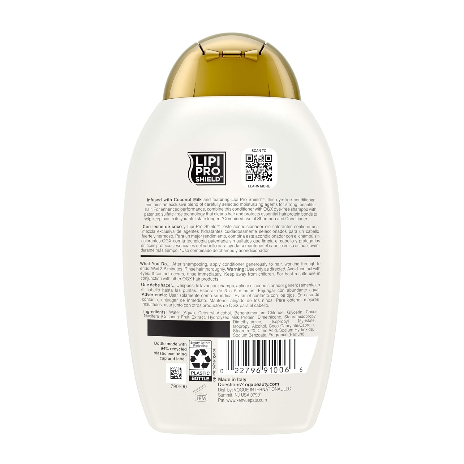 OGX Coconut Milk Conditioner – Minimalist Hair Care Staple, Free-From Formula for Intentional Routines