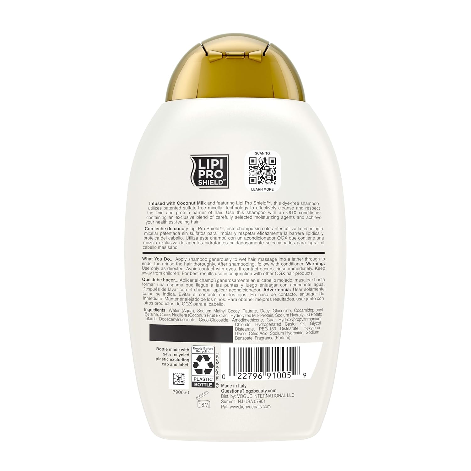 OGX Coconut Milk Moisturizing Shampoo, Shea Butter Scented Shampoo for Frizzy Hair, Mood-Boosting Scented Haircare, 25.4 fl. oz