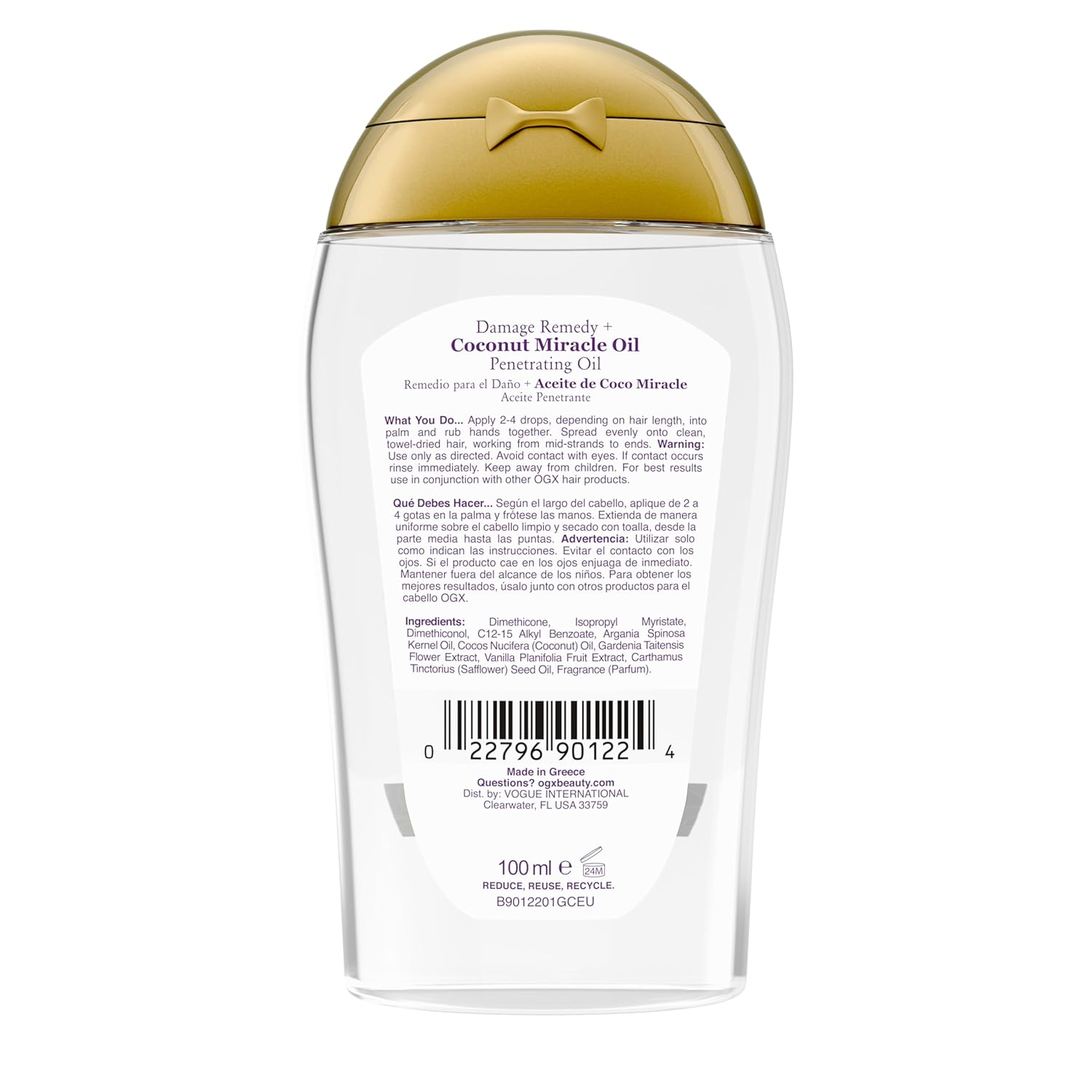 OGX Coconut Miracle Oil – Wind-Down Hydrating Oil for Dry, Damaged Hair, 3.3 Fl Oz