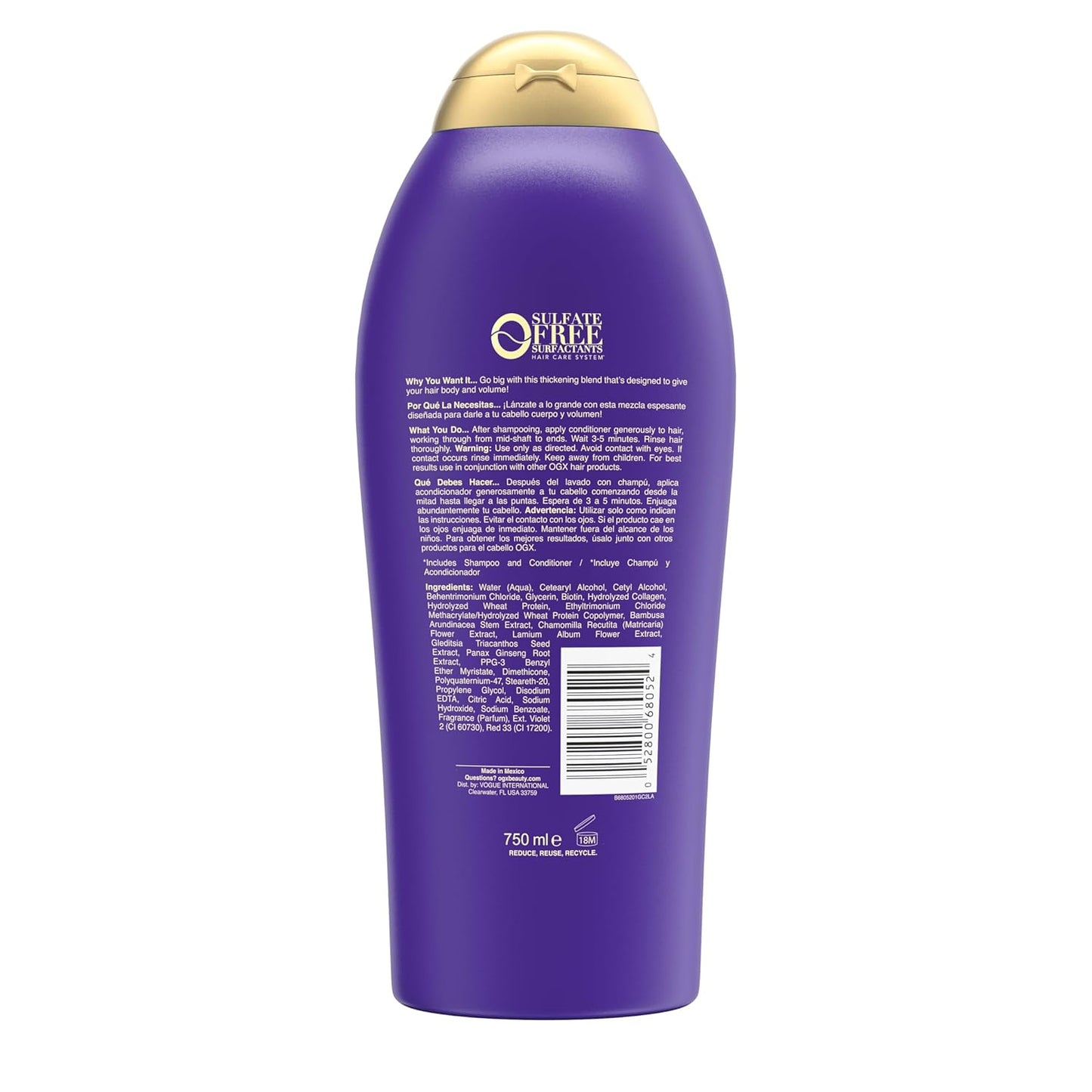 OGX Extra Strength Volumizing Conditioner with Biotin & Collagen – Spa-Style Hair Care for Fine, Limp Hair