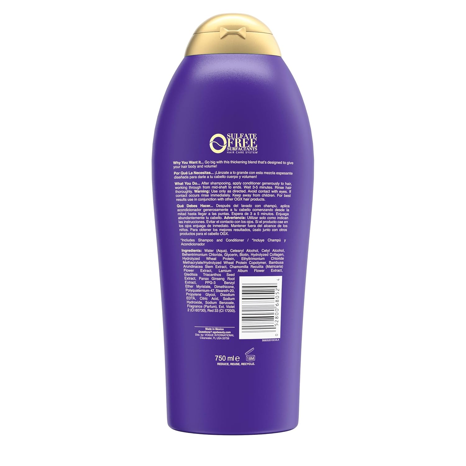 OGX Extra Strength Volumizing Conditioner with Biotin & Collagen – Spa-Style Hair Care for Fine, Limp Hair