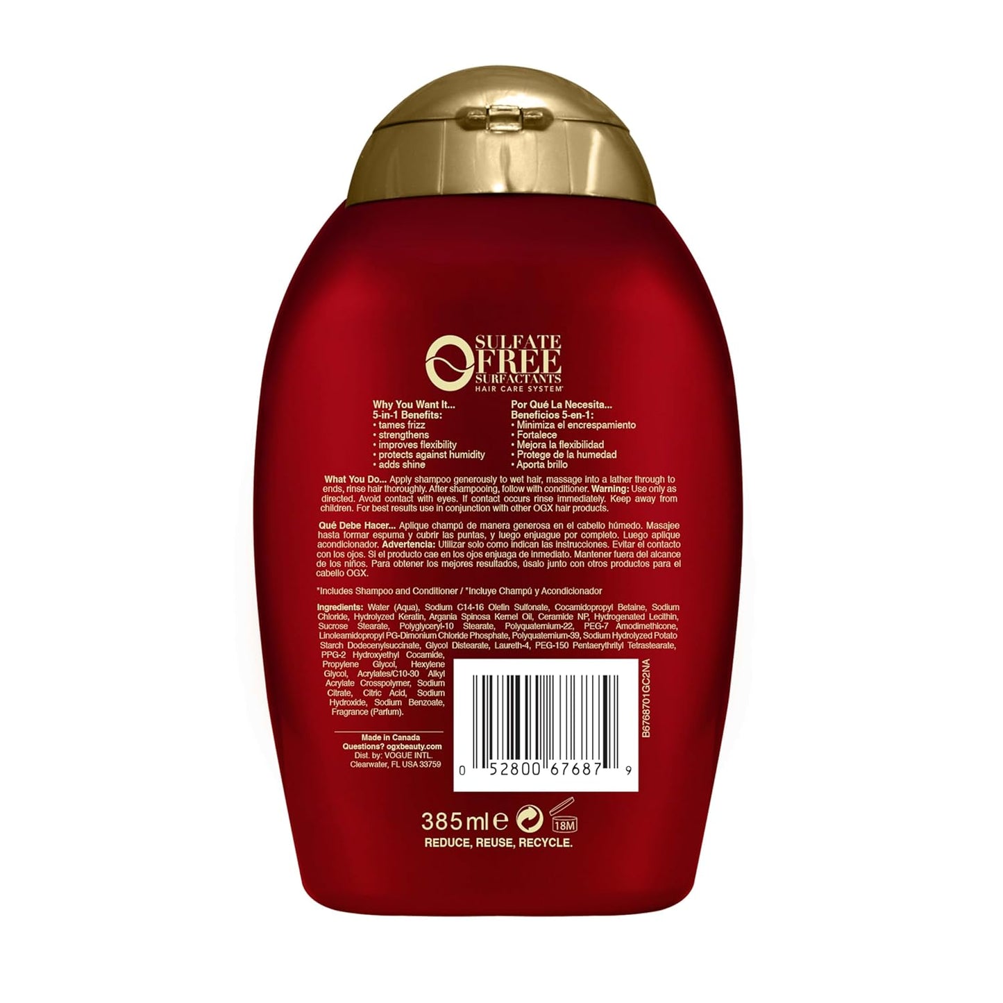 OGX Frizz-Free + Keratin Smoothing Oil Shampoo – Clutter-Free Bathroom Upgrade for Frizzy Hair, 13 Fl Oz