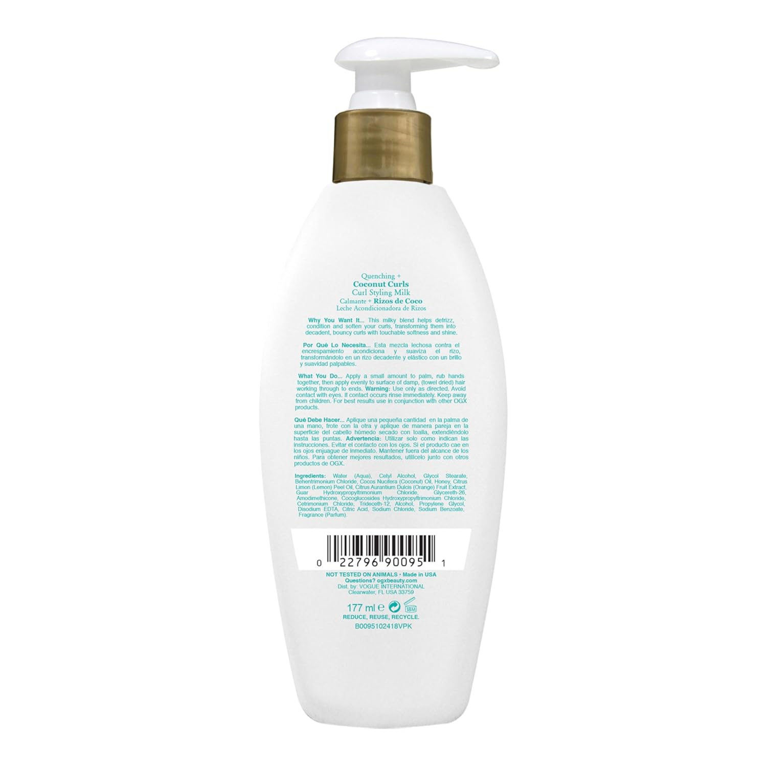OGX Quenching Coconut Curls Styling Milk – Simple One-Step Leave-In for Clutter-Free Curl Routines, 6 fl oz