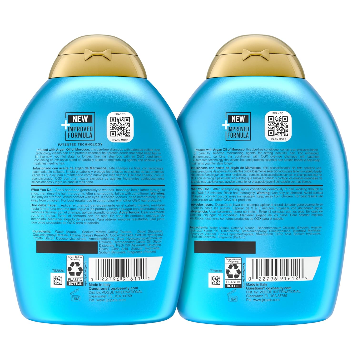 OGX Renewing + Argan Oil of Morocco Shampoo & Conditioner Set – Family-Safe Sulfate-Free Hair Repair for Shared and Kids Bathrooms, 2 x 13 fl oz