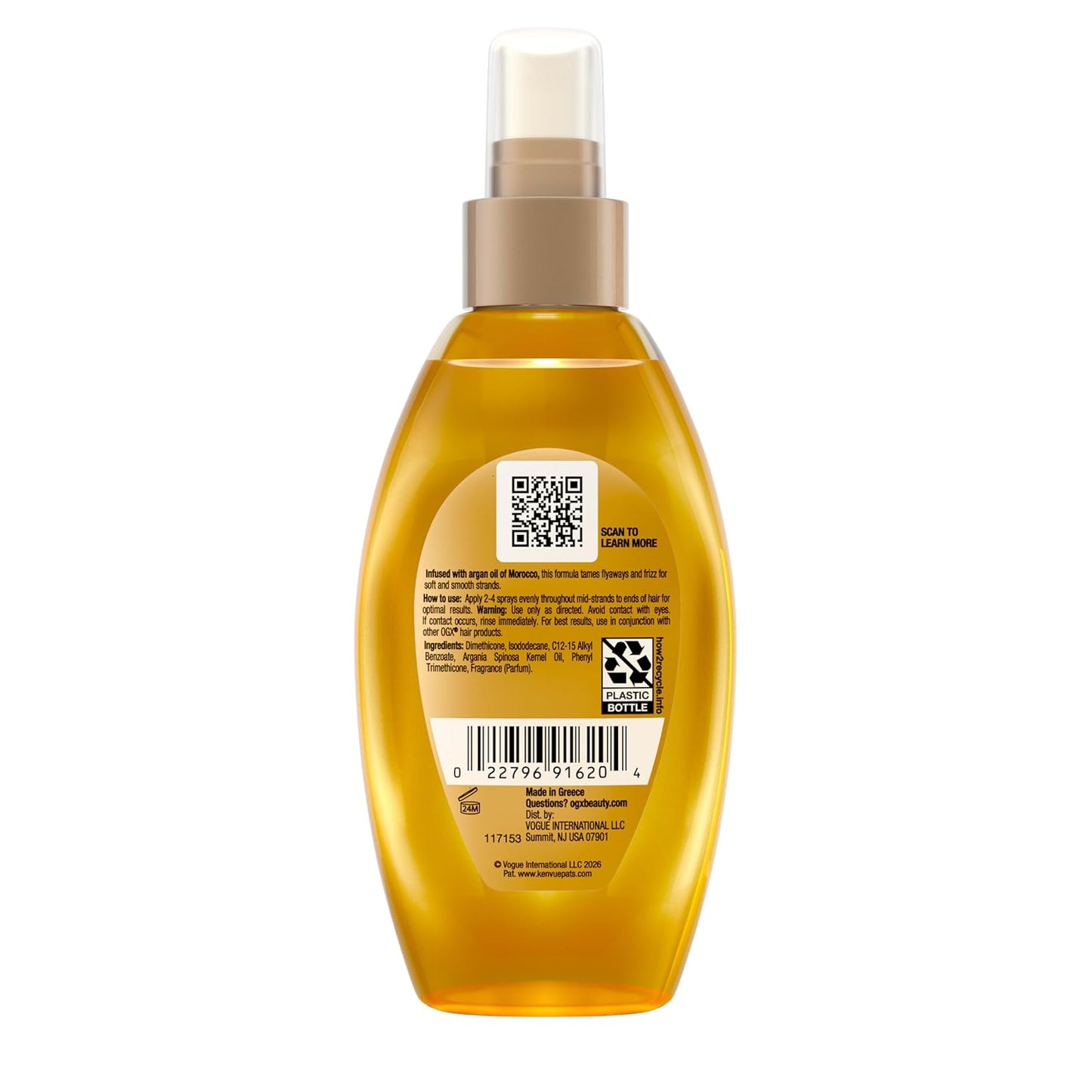 OGX Renewing Argan Oil of Morocco Weightless Healing Dry Oil Spray – High-End Frizz Control Elixir for Color-Treated Hair, 4 Fl Oz