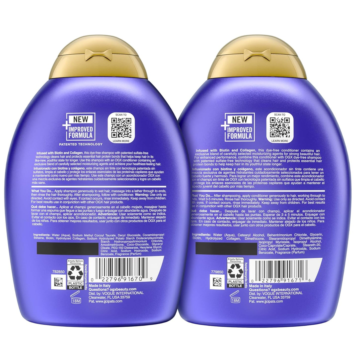 OGX Thick & Full + Biotin and Collagen – Elevated Volumizing Shampoo and Conditioner Duo for Color-Treated Hair, Nutrient-Infused 2-Pack