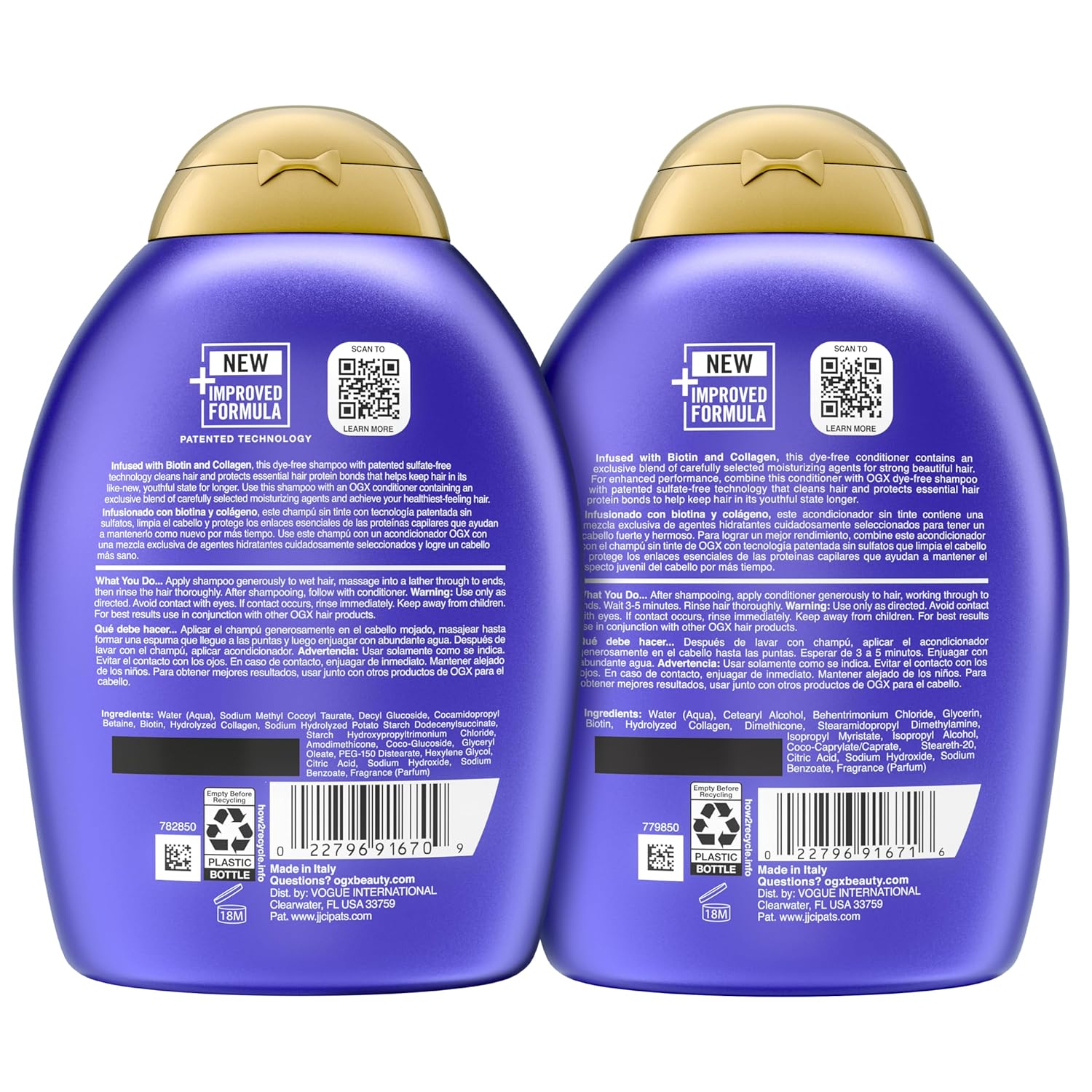OGX Thick & Full + Biotin and Collagen – Elevated Volumizing Shampoo and Conditioner Duo for Color-Treated Hair, Nutrient-Infused 2-Pack