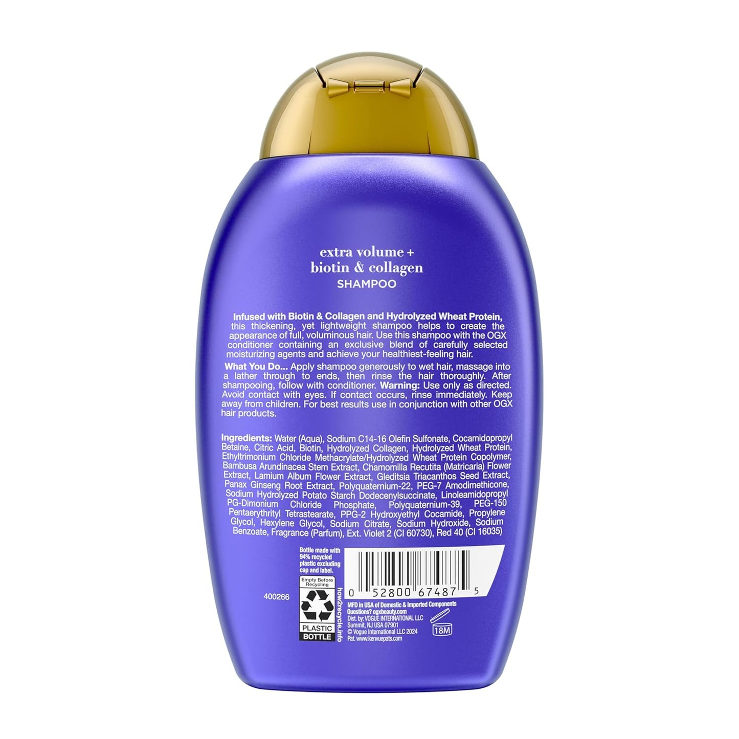 OGX Thick & Full + Biotin Collagen Volumizing Shampoo for Fine Hair – Sulfate-Free Color-Safe Wash for Sensitive, Thinning Hair, 13 Fl Oz