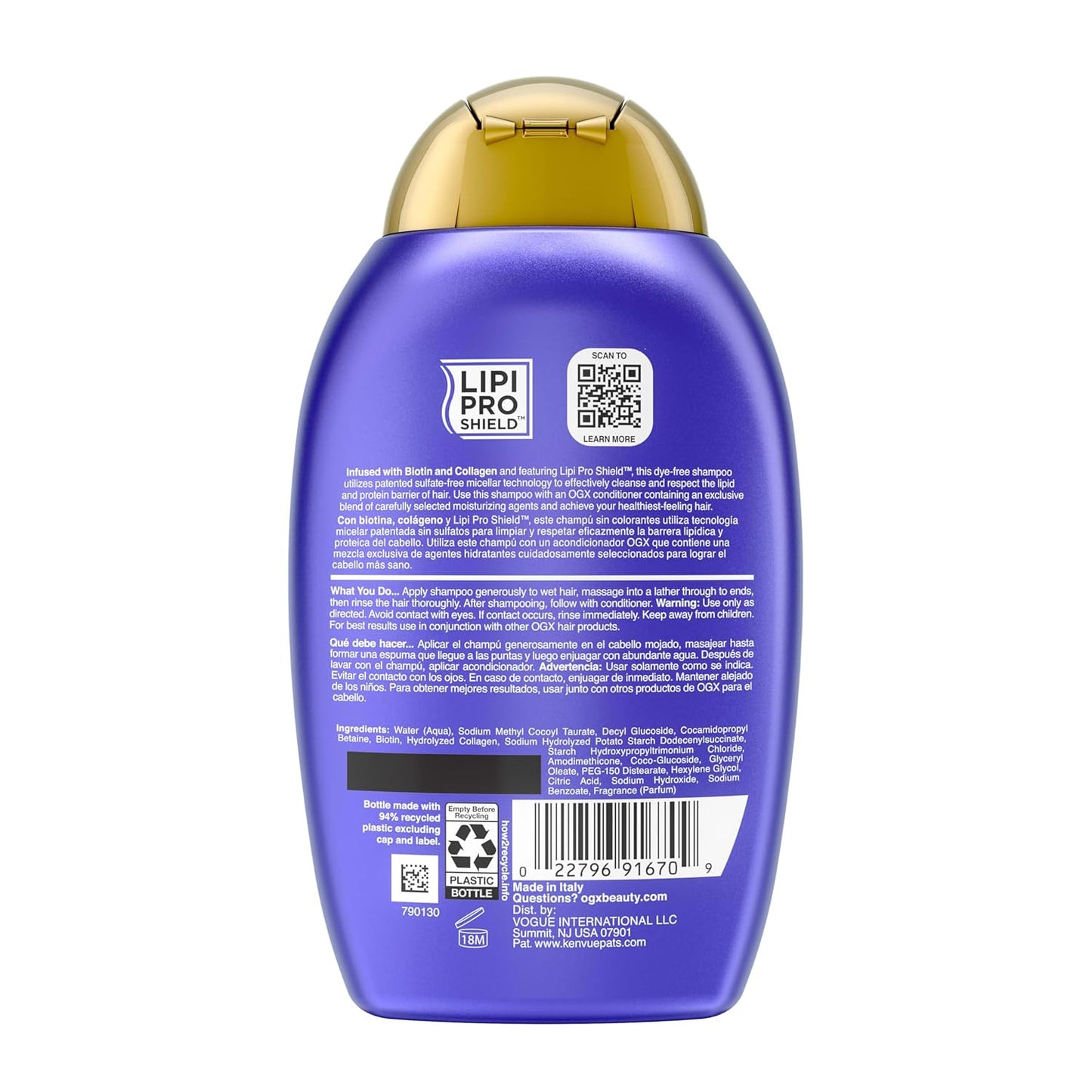 OGX Thick & Full Biotin & Collagen Volumizing Shampoo – Less-Is-More Volumizing Shampoo for Clutter-Free Vanities, 13 fl oz