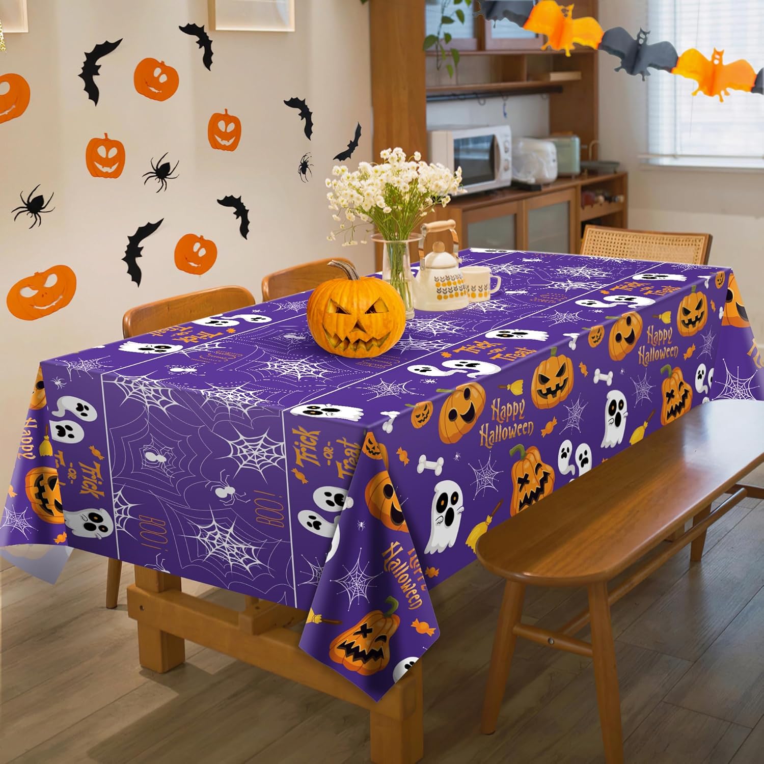 OHOME Halloween Decorations - Festive Halloween Table Cover for Apartment Dining Area and Entryway Candy Buffet Display, 2 Pack