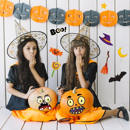 OHOME Waterproof Outdoor Halloween Pumpkin Face Stickers - 36 Pack Vinyl Decals for Porch Patio and Trick-or-Treat Night Use