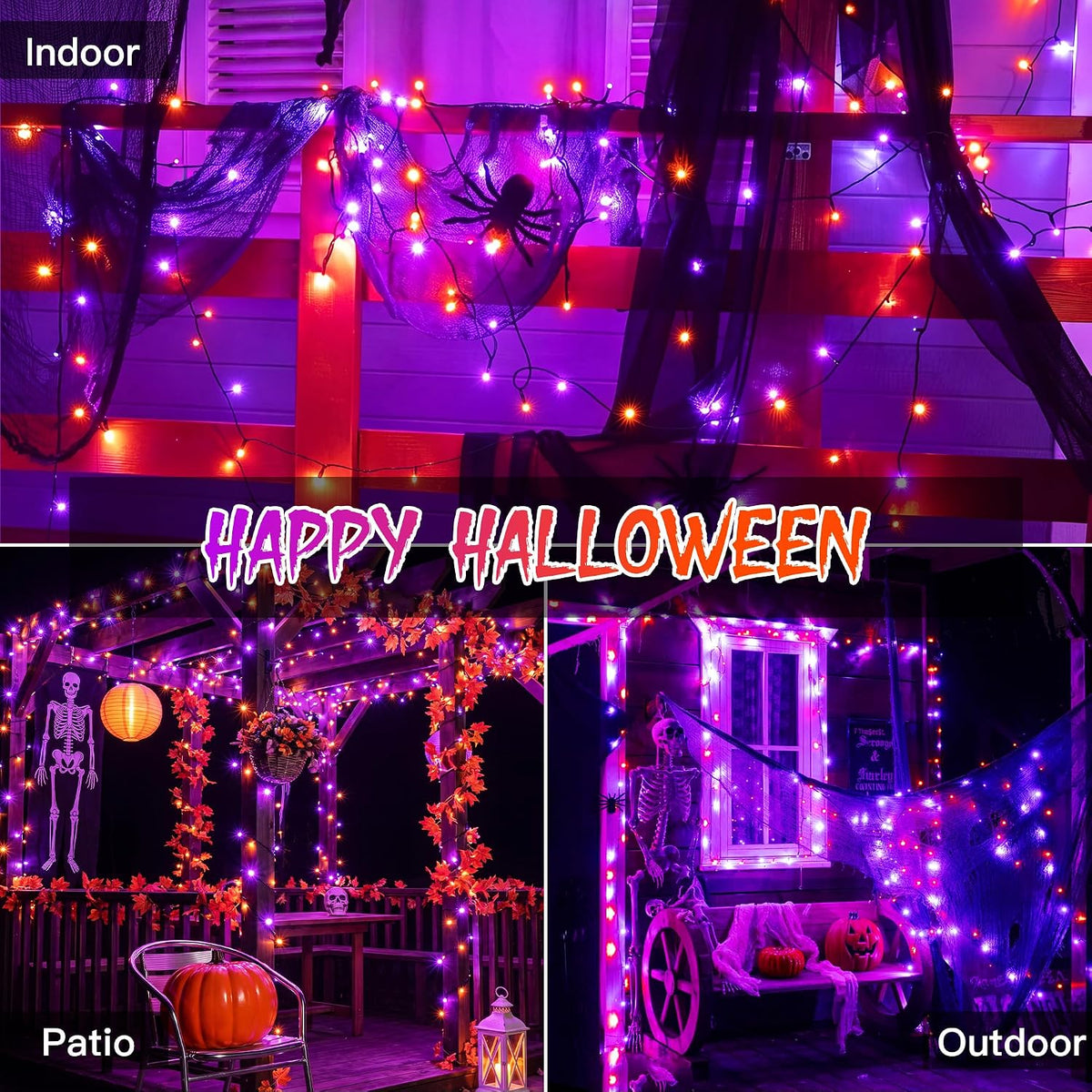Ollny Halloween String Lights – Purple & Orange Bedroom Decor, 8 Modes Cozy Ambient Glow