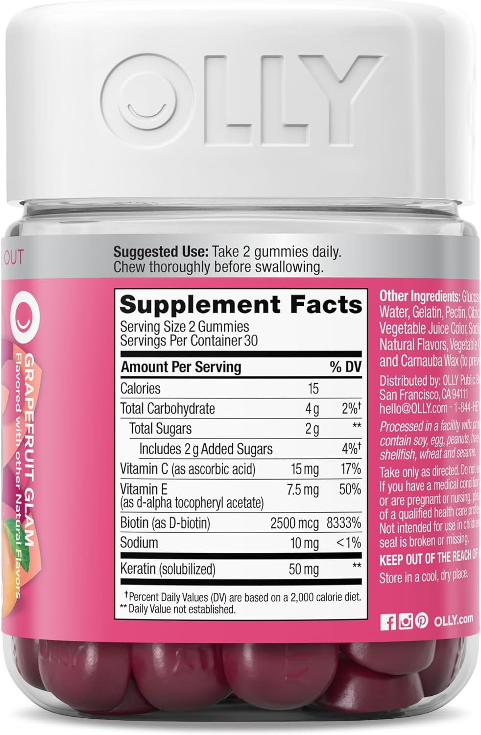 OLLY Undeniable Beauty Gummy – Holiday Stocking Stuffer for Women, Grapefruit Beauty Gummy 30 Day Supply