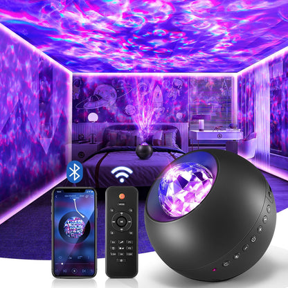 One Fire Galaxy Light Projector in Black Purple and Gray – Designer Ambient Light for Cozy Home Atmosphere with Music Sync and Remote Control