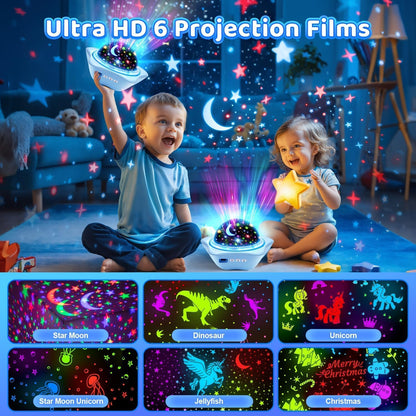 One Fire Mindful Bedtime Night Light for Children – Rechargeable Star Projector with Soothing Rotation and Adjustable Color Therapy Modes